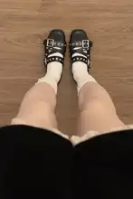 レトロなブラック フレンチスタイルのフラットシューズ【インヒール・ソフトソール・マリジェン】