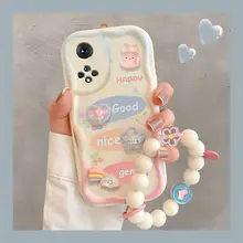 華為用スマートフォンケース【持ちやすいチェーン付き・立体的なウサギとクマデザイン・水滴型・全面保護】