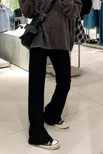 ブラックカジュアルパンツ 女性 ハイウエスト ドレープ感 スリム見え ゴムウエスト フレアレングス