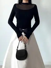 フランス風ネットニットトップスとサテン素材のスカート【冬用・女性らしいシルエット・美しいライン】（セットアップ対応）