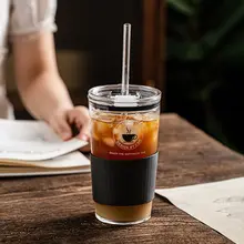 耐熱ガラス製ストロー付きカップ【アイスコーヒー用・蓋付き・夏の飲料に最適】