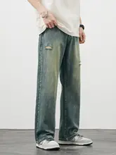 ダメージ加工のデニムパンツ【メンズ・フィット・ストレート・カジュアル・ブルー】