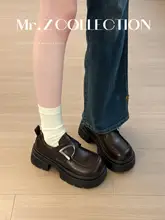 厚底ローファーシューズ【マジックテープ・レトロ・イギリス風・カジュアル】（セットアップ対応）