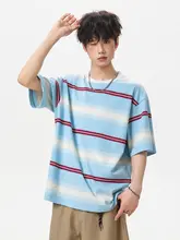 Tシャツ ユニセックス 半袖 カジュアル ストライプ カラーブロック ヴィンテージ ストリート ルーズ 通気性 夏 ペア