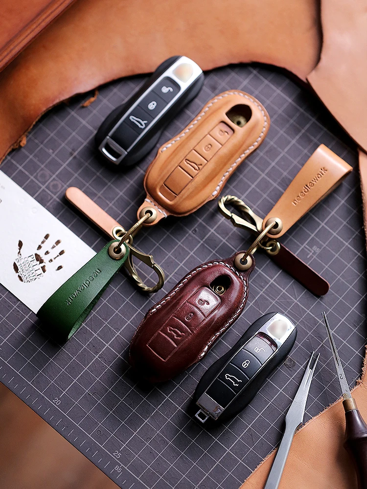 ポルシェ用キーケース 手作りレザー レトロ風 モデルA・B対応