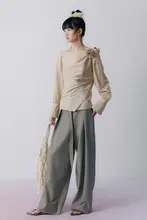 精緻なトラウザーズ【高腰・ワイドレッグ・レトロスタイル・フィット】（セットアップ対応）