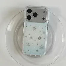 冬の雰囲気を感じるブルーとホワイトのグラデーションiPhoneケース【銀の雪花デザイン・衝撃吸収・Apple対応】