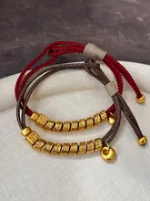 ブラウン手編み紐の伝統的サンドゴールドブレスレット【女性用・おしゃれなデザイン】
