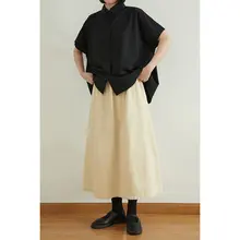 工装風ウエストゴムAラインロングスカート【綿素材・大きなフレア・体型カバー】