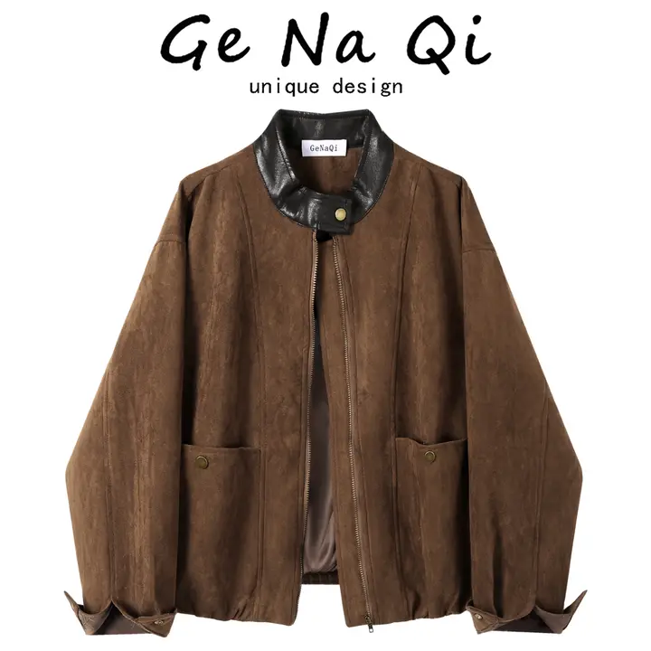 エレガントな印象のレザー調ショートジャケット【レトロカジュアル・女性用・秋季対応】