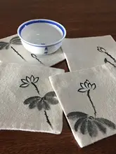 手描きの禅スタイル茶席マット【天然コットン麻・カップマット】（セットアップ対応）