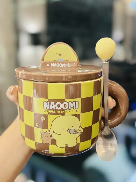 高品質陶器製 マグカップ【大容量・蓋付き・オフィス用・かわいいデザイン】