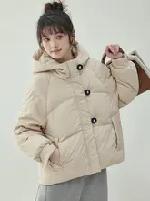 シンプルなフード付き白鹅绒ダウンジャケット【女性用・冬季・短丈・極上の柔らかさ】