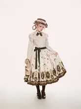 優雅なレトロデザイン！小熊とぶどうプリントの ロリータスタイル 半袖シャツとスカートの組み合わせ（セットアップ対応）