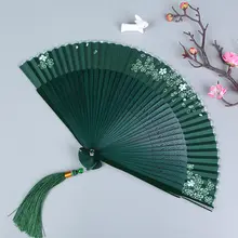 国風デザインの携帯用折り扇【夏用・竹製・流れるフリンジ・ダンス用】