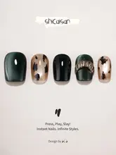 ネイルチップ ハンドメイド ショート キャッツアイ エメラルドグリーン 上品