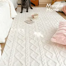 蔓越家 フワフワクリーム色ラグマット  【秋冬用・厚手・ベッドサイド用】