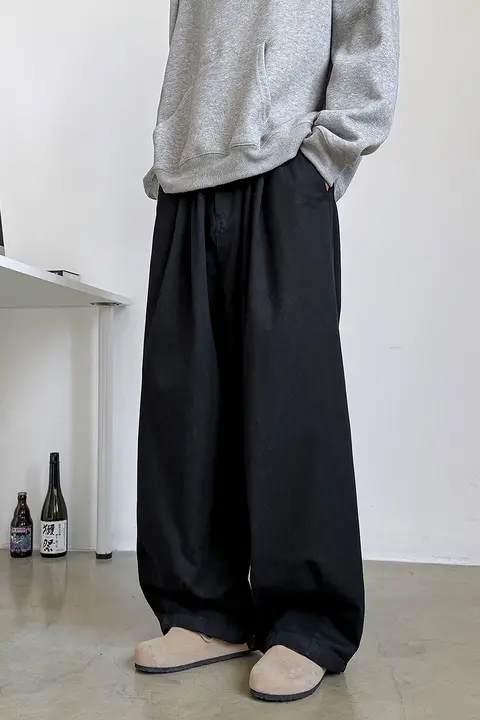 メンズ ゆったりワイドパンツ【カジュアル・コットン・ストレートシルエット・水洗い加工】