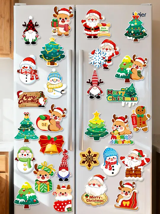 クリスマス冷蔵庫装飾 雪だるまとサンタのマグネット【個性的なデザイン・扉用】