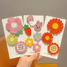 可愛い花柄のニット女児ヘアクリップ【赤ちゃん向け・傷みにくいデザイン・マジックテープ式】