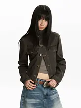 デザイン性の高い立襟デニムジャケット【女性用・ショート・スリムフィット】
