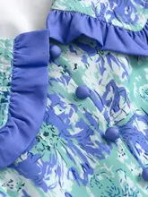 花柄タフタドレス【フリル付き・子供っぽい襟・夏用・パフスリーブ】