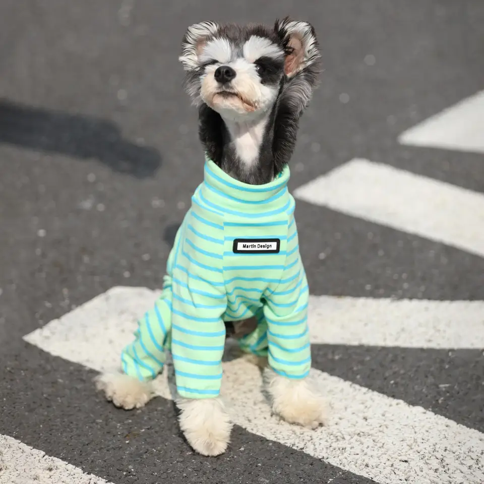 犬用 秋冬 コットンストライプ高ネックウェア【小型犬・テディ・シュナウザー・ポメラニアン用・毛抜け防止】