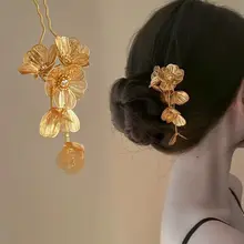 新中式デザイン！金属製フラワーヘアピン【流れる房飾り・アップスタイル用】