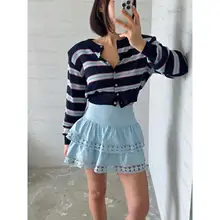 春夏にぴったりなストライプ切り替えボタンカーディガン