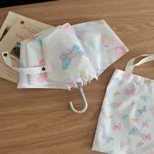 蝶柄ロングハンドル曲がりフック傘【学生向け・丈夫・抗風・おしゃれ】