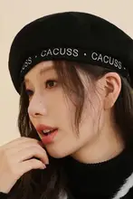 極上の柔らかさ 羊毛ベレー帽【刺繍デザイン・おしゃれ・ブラック】