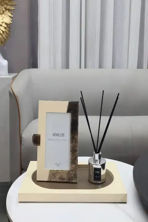 高級馬毛デザインの幾何学的フレーム付きトレイ【リビングや寝室のインテリアに最適】