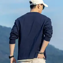 海行 メンズ ホワイトボディ 綿100% ロングスリーブ ヘンリーネック Tシャツ【春夏用・アメリカンレトロ・ルーズフィット】