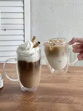二重断熱防熱コーヒーカップ 家庭用 水を飲むカップ ガラス アメリカンラテカップ 高い美的価値