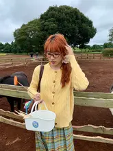 学院風の白鹅绒ニットカーディガン【丸首・トレンド・リブ編み】