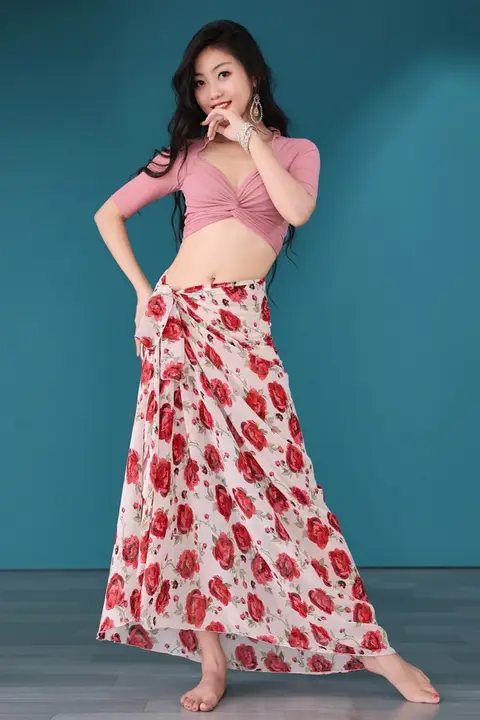 エスニック風の雪絣花柄チュニックドレス【夏用・お腹ダンス・演技用】（セットアップ対応）