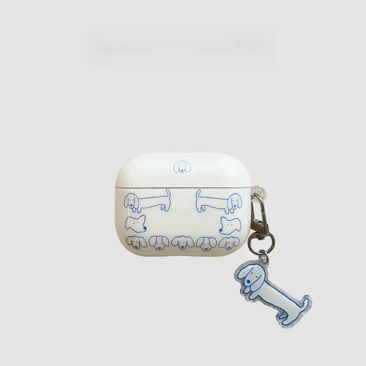 シンプルな韓国デザインのダックスフンド柄AirPods用保護ケース【対応機種：AirPods・AirPods Pro】