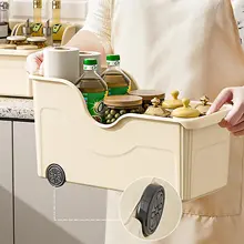 キッチン用鍋具収納ボックス【調味料付き・スライドキャスター・調理器具整理用】