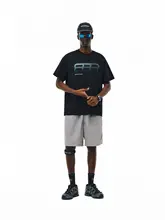 涼感のある冰皮長綿使用のグラデーションLOGO半袖Tシャツ【ビッグシルエット・カップル向け・夏用】