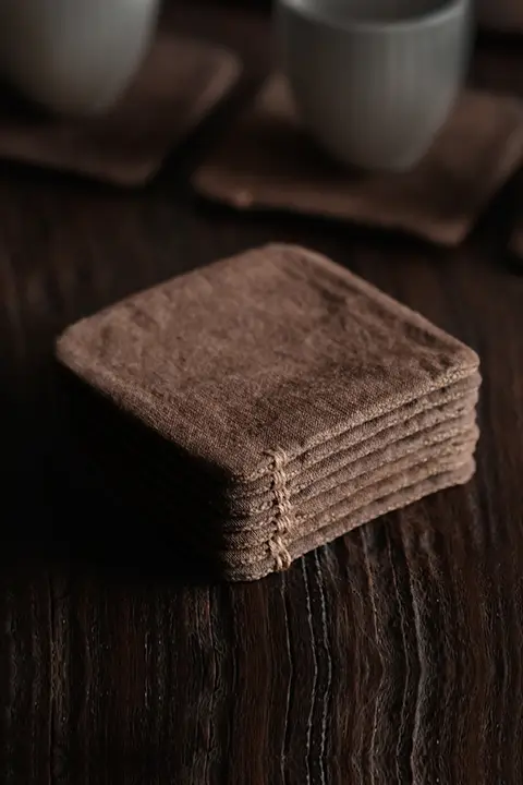マット ティーセッティング 手作り布製 古法柿染め レトロスタイル