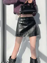 レトロでセクシーな低腰黒色PUレザースカート【タイトデザイン・Aライン・ミニスカート】