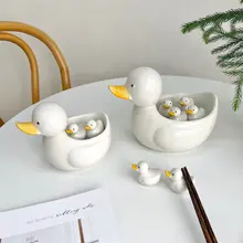 小さなアヒル 箸立て テーブル 装飾 手描きの陶器