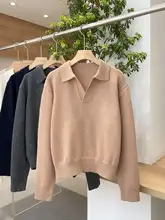 韓国デザインのヴィンテージ風ポロ襟ウールニットプルオーバー【五色展開】（セットアップ対応）
