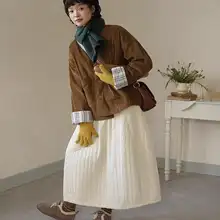 高腰Aラインスカート【保温効果・中長丈・秋冬用・小柄向け】