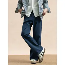 ブルーのフィットコットンストレートジーンズ【メンズ・ワイドパンツ】