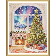 クリスマスツリーのクロスステッチ【オーロラデザイン・カートゥーン風・リビング・寝室・玄関用】