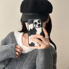 レトロ風レザーブラックホワイトパターンiPhoneケース【全包タイプ・防摔・シンプルデザイン】