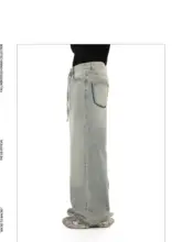 GBofficial 高腰デザイン デニムパンツ【ヴィンテージ風・ワイドレッグ・泥染め】