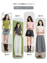 体型を美しく見せる！収腰デザインのグリーンラウンドネックTシャツ【女性用・短袖・春夏向け】