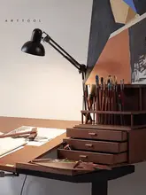 ウォールナット調のヴィンテージデスクトップ収納引き出し【六段階仕切り・アート用品収納】（セットアップ対応）